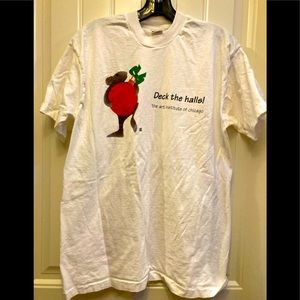 Cute holiday white cotton t-shirt, L